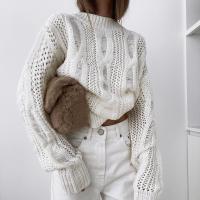 Polyester Women Sweater & loose knitted Solid white PC
