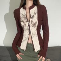 Polyester Slim Women Long Sleeve Blouses knitted brown PC
