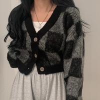 Cotton Sweater Coat & loose knitted plaid PC