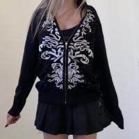 Polyester Sweater Coat & loose printed black PC