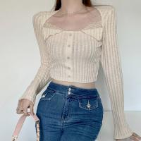 Coton T-shirt femme à manches longues Tricoté Solide pièce