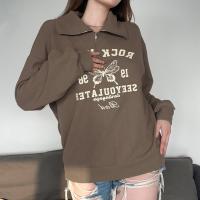 Polyester Women Sweatshirts & loose printed brown PC