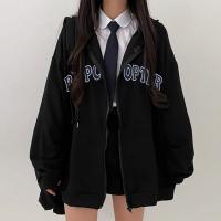Polyester Women Coat & loose printed letter black PC