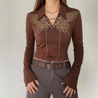 Polyester Vrouwen lange mouwen blouses Afgedrukt Brown stuk