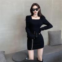 Polyester Sexy Package Hip Dresses slimming patchwork Solid black PC