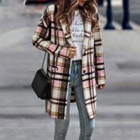 Polyester Women Coat & with pocket plaid PC