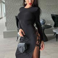 Polyester High Waist Sexy Package Hip Dresses backless Solid black PC