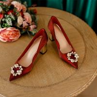 Silk & Rubber Bridal Shoes pointed toe red Pair