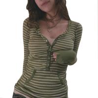 Cotton Slim Women Long Sleeve T-shirt & skinny Polyester patchwork striped PC