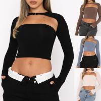 Polyester Crop Top Women Casual Set & two piece & hollow tank top & top patchwork Solid Set