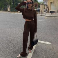 Polyester Wide Leg Trousers Women Casual Set & two piece Long Trousers & top Solid Set