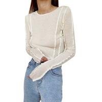 Cotton Slim Women Long Sleeve T-shirt patchwork Solid PC