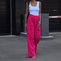 Polyester High Waist Women Casual Pants & loose patchwork Solid fuchsia PC