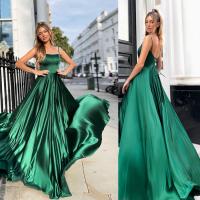 Polyester Long Evening Dress backless Solid green PC