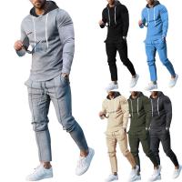 Polyester Slim & With Siamese Cap Men Casual Set & two piece & loose Long Trousers & top Solid Set