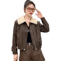 Synthetic Leather Women Coat thicken washed Solid PC