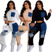 Polyester Women Casual Set & two piece Long Trousers & top patchwork Set
