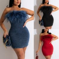 Polyester Slim Sexy Package Hip Dresses backless Solid PC