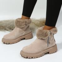 Suede Flange & side zipper Boots & anti-skidding Solid Pair