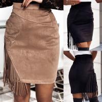 Polyester Slim & Tassels & High Waist Package Hip Skirt Solid PC