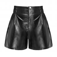 PU Leather High Waist Shorts & loose Solid black PC