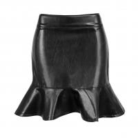 PU Leather Slim & High Waist Package Hip Skirt Solid black PC