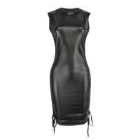 PU Leather Slim Sexy Package Hip Dresses Solid black PC
