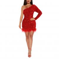 Polyester Slim Sexy Package Hip Dresses & One Shoulder PC