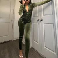 Polyester Long Jumpsuit & skinny Solid green PC