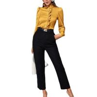 Acetate Women Long Sleeve Blouses slimming patchwork Solid PC