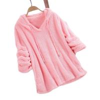 Double-side Plush Women Sweatshirts & loose & thermal patchwork Solid PC