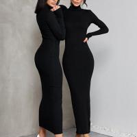 Polyester Slim & High Waist Sexy Package Hip Dresses Solid black PC