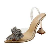 Rubber & PVC Women Sandals pointed toe & with rhinestone bowknot pattern champagne Pair