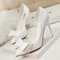 PU Leather with bowknot & Stiletto High-Heeled Shoes pointed toe & hollow Pair