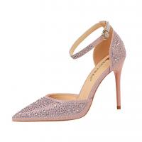PU Leather Stiletto High-Heeled Shoes pointed toe & with rhinestone Pair