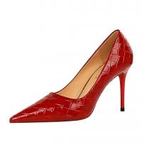 Patent Leather Stiletto High-Heeled Shoes pointed toe plaid Pair