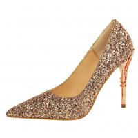 PU Leather & Sequin Stiletto High-Heeled Shoes pointed toe Pair