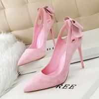 PU Leather & Suede with bowknot & Stiletto High-Heeled Shoes pointed toe Solid Pair