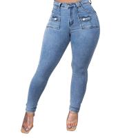Algodón Denim Mujer Jeans, Sólido, azul claro,  trozo