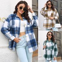 Polyester Women Long Sleeve Shirt mid-long style & loose plaid PC