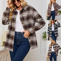 Polyester Women Coat & loose & with pocket patchwork plaid PC
