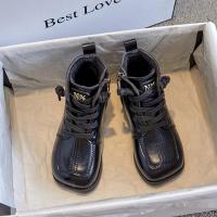 Rubber & Synthetic Leather side zipper Children Boots Solid black Pair
