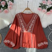 Cotton Women Long Sleeve Blouses loose embroidered : PC