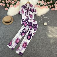 Polyester High Waist Women Casual Set & two piece Pants & top printed white Set