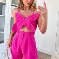 Polyester Crop Top Camisole patchwork fuchsia PC
