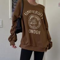 Polyester Women Sweatshirts & loose printed brown PC