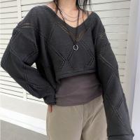 Polyester Women Sweater & loose knitted Solid gray PC