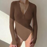 Cotton Slim Women Jumpsuit knitted Solid brown PC