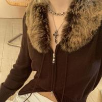 Polyester Slim Women Coat knitted brown PC