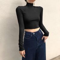 Coton T-shirt femme à manches longues Patchwork Solide Noir pièce
